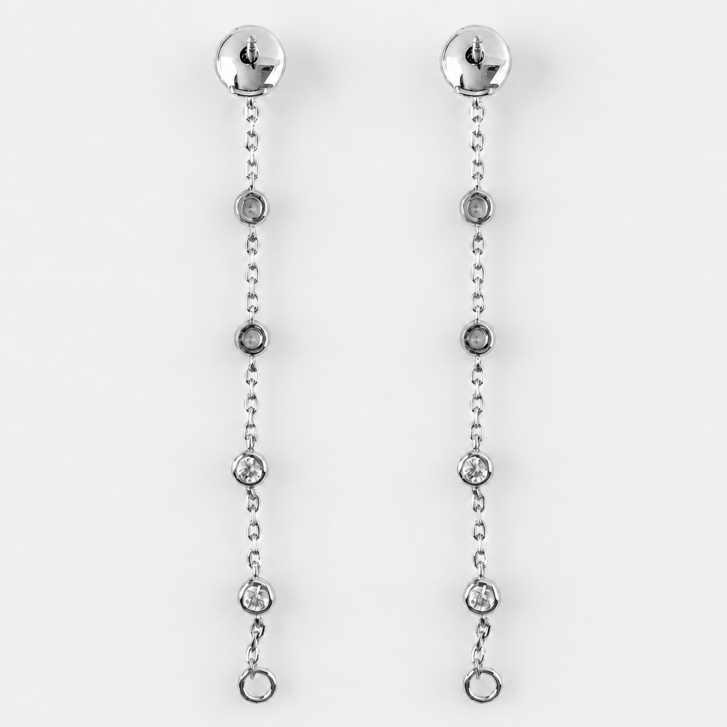 Tempo Line Zircon Stud Earrings in Rhodium-Plated Sterling Silver with secure post and butterfly backs | Cirque D'Or Canada USA