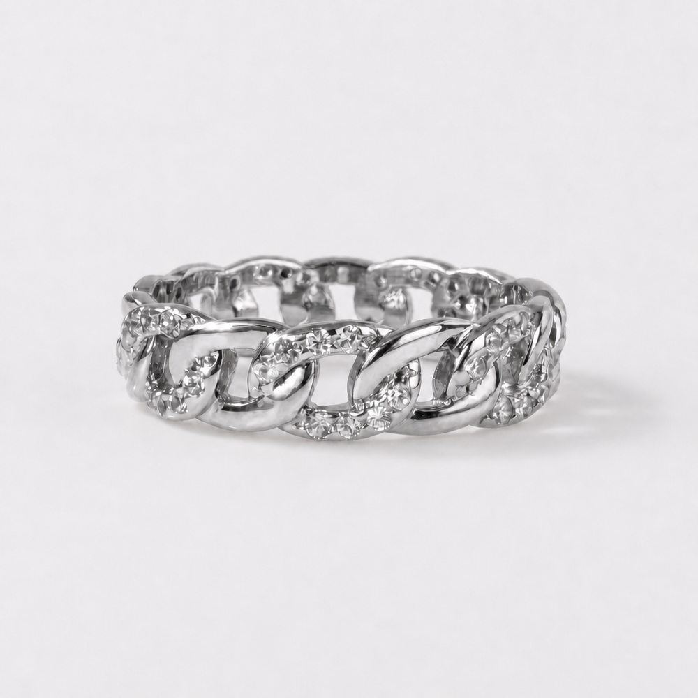 Tempo Link Pavé ring in rhodium silver with zircon | Cirque D'Or Canada USA