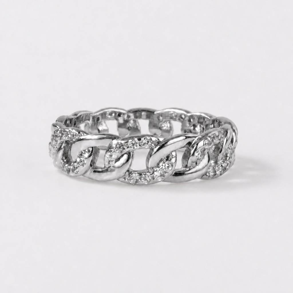 Tempo Link Pavé ring in rhodium silver with zircon | Cirque D'Or Canada USA