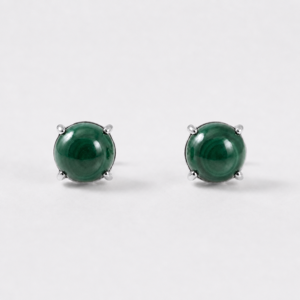 Tempo Origin malachite round stud earrings in rhodium-plated sterling silver | Cirque D'Or Canada USA