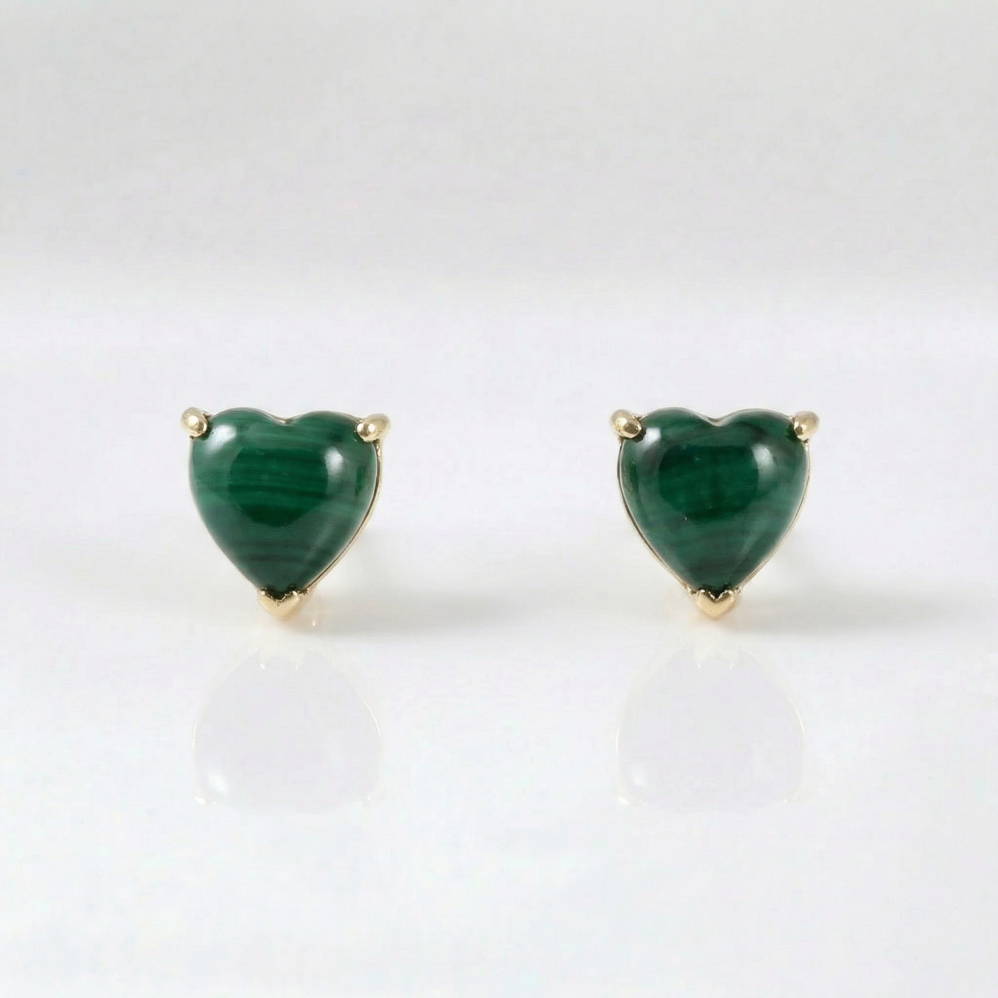 Tempo Pulse malachite heart stud earrings in 18kt gold vermeil over sterling silver | Cirque D'Or Canada USA
