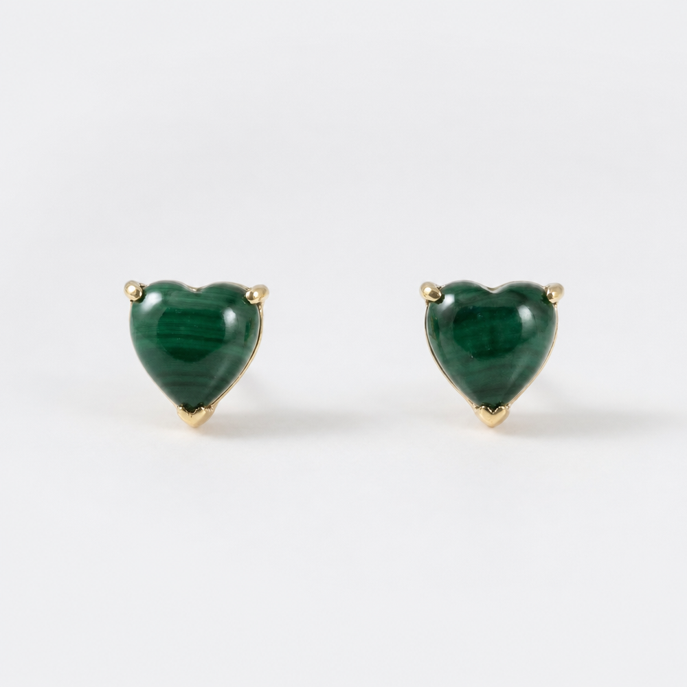 Tempo Pulse malachite heart stud earrings in 18kt gold vermeil over sterling silver | Cirque D'Or Canada USA