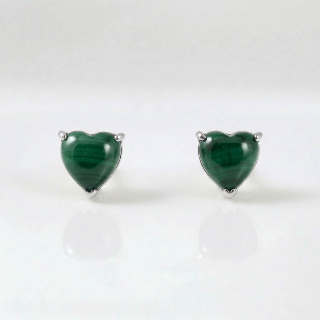 Tempo Pulse malachite heart stud earrings in rhodium-plated sterling silver | Cirque D'Or Canada USA