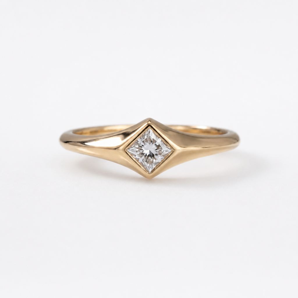 Tempo Quadrant zircon ring in rhodium-plated sterling silver with princess-cut zircon in sculpted geometric setting | Cirque D’Or Canada USA