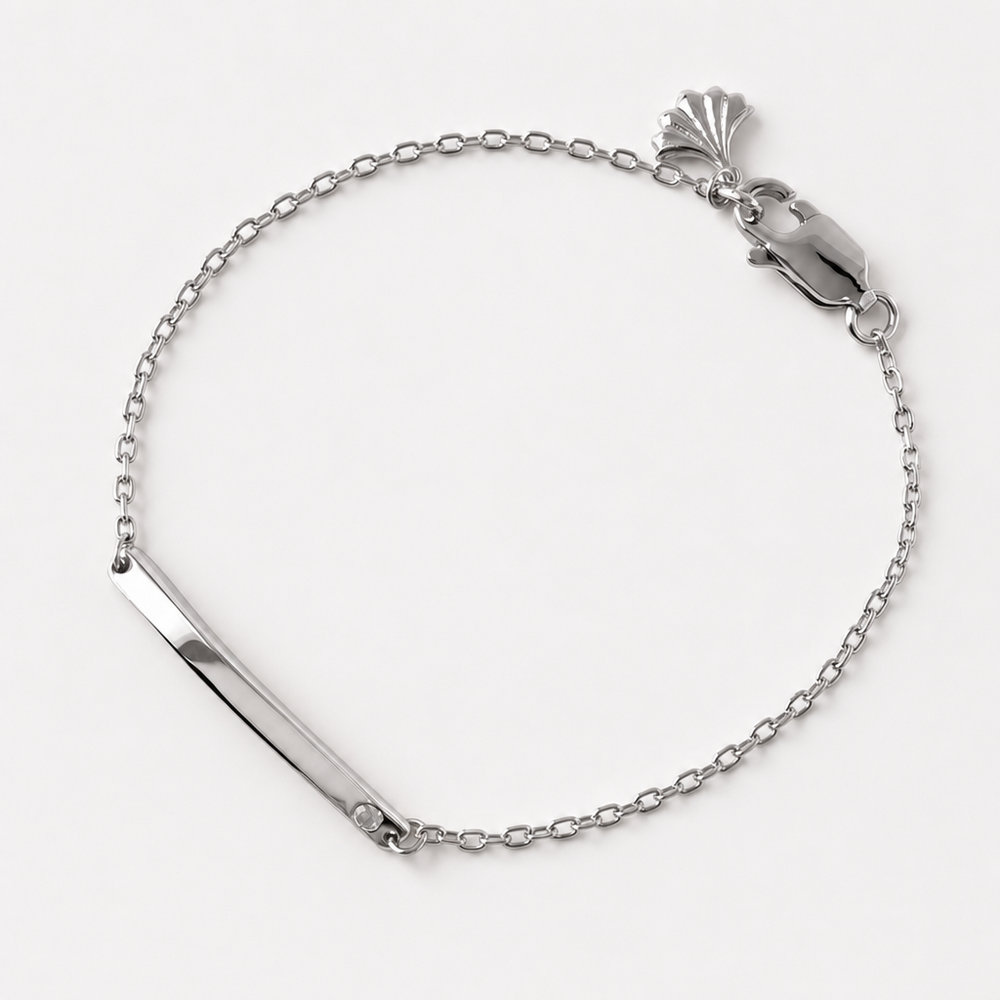 Tempo Signature Engravable Bracelet in Rhodium-Plated Sterling Silver with polished bar detail and zircon accent | Cirque D'Or Canada USA