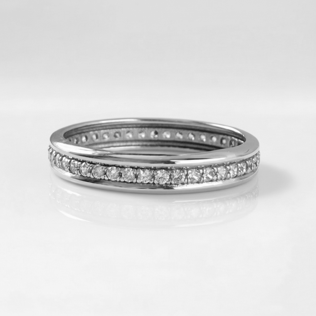 Zircon band ring in rhodium-plated sterling silver, displayed on neutral background | Cirque D'Or Canada USA