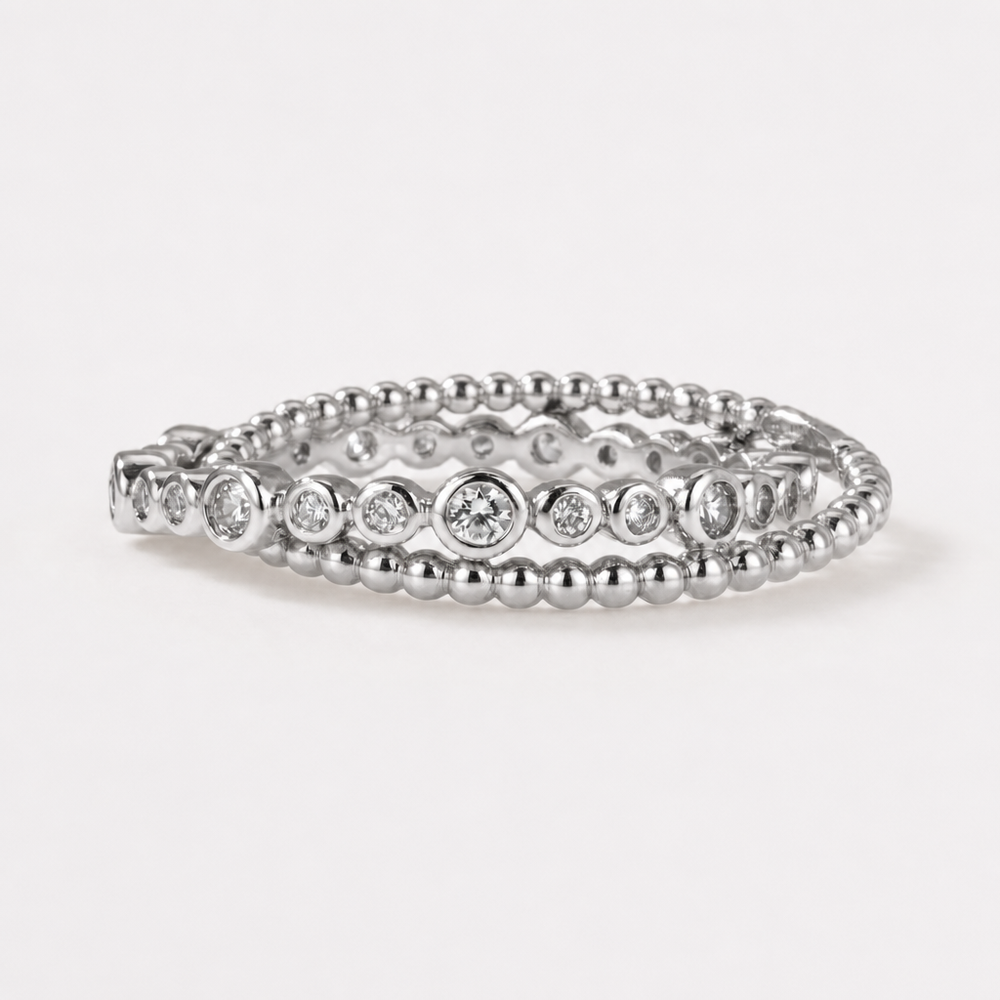 Double band zircon ring in rhodium-plated sterling silver, displayed on neutral background | Cirque D'Or Canada USA